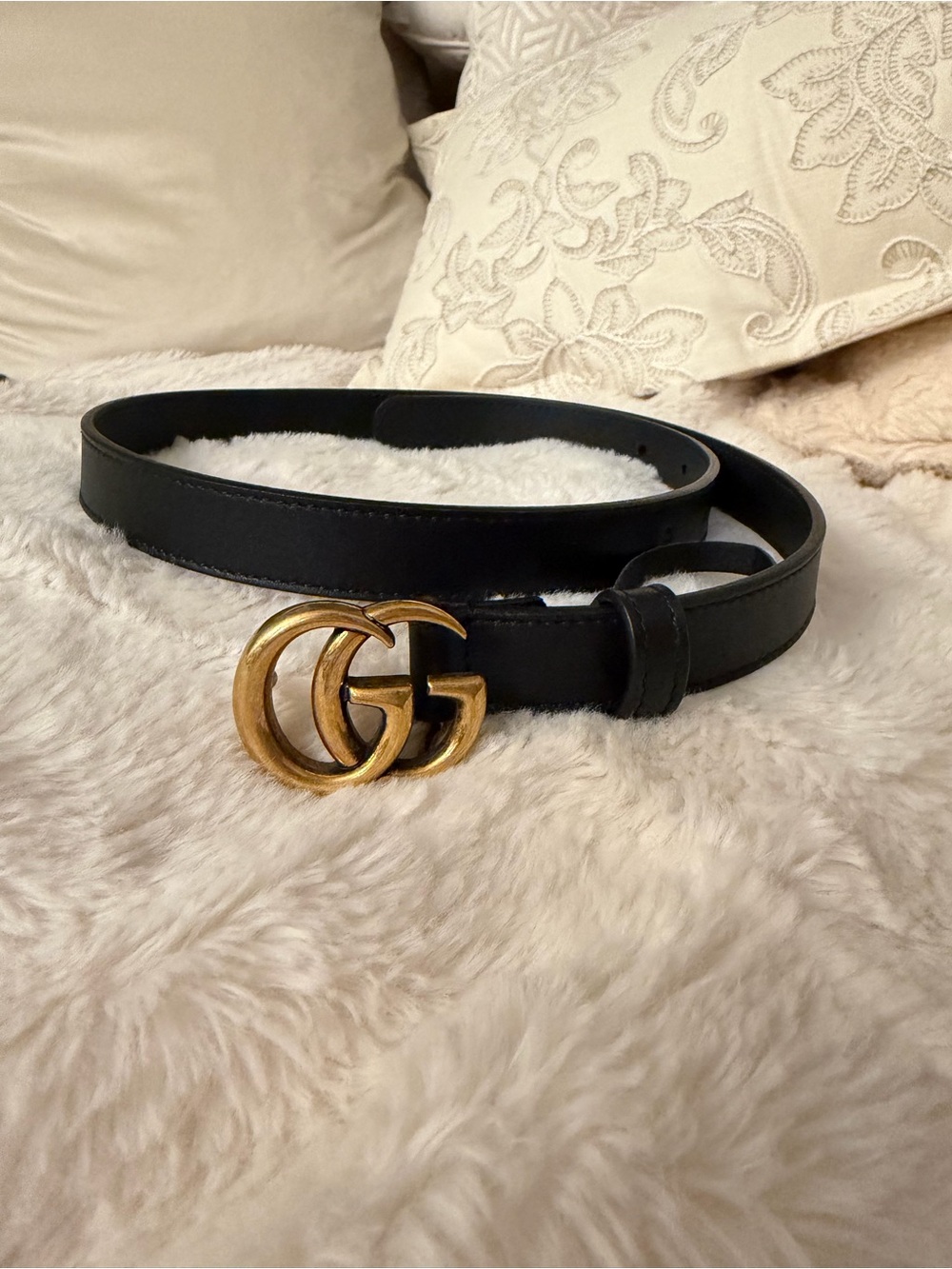 Gucci Black Leather Belt with Gold Buckle size 28 inches